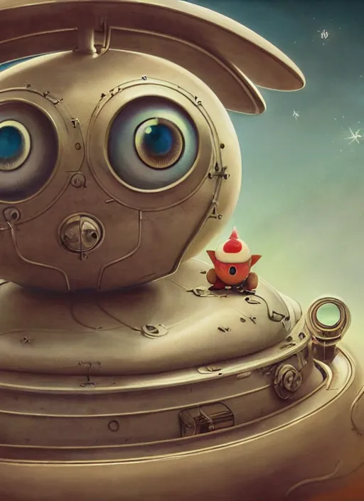 Prompt: highly detailed closeup portrait of a cute tin toy retro saucer spaceship, nicoletta ceccoli, mark ryden, lostfish, earl nore, hyung tae, frank frazetta, global illumination, god rays, detailed and intricate environment