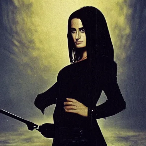 Prompt: Penelope cruz in the movie Matrix, beautiful portrait by Vermeer