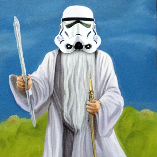 Image similar to gandalf as a storm trooper, painting