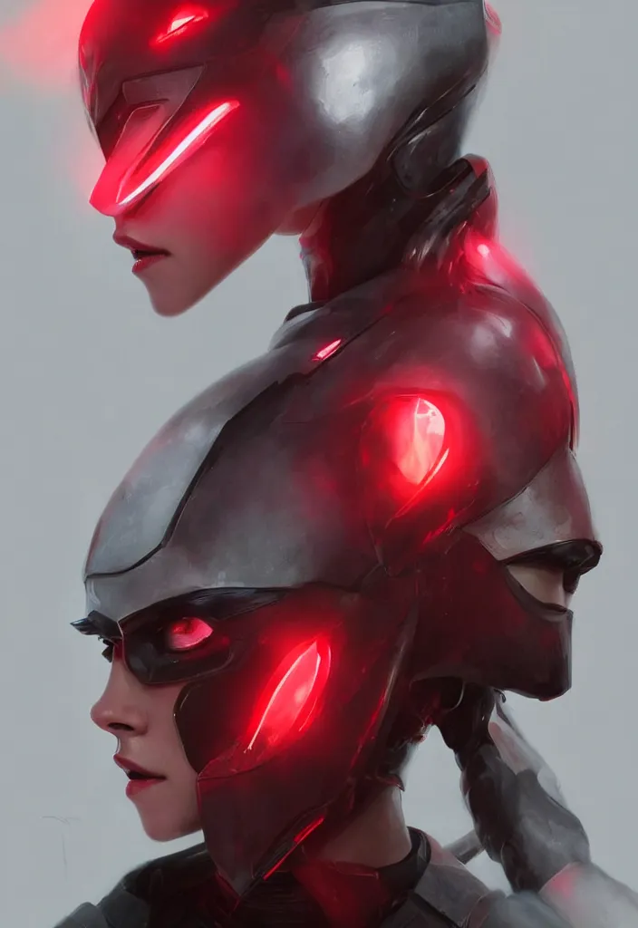 Prompt: Kristen Stewart in cyber mask, digital art from artstation by Ikeuchi and Ruan Jia and Mandy Jurgens and Artgerm, red LED lights, extremely beautiful and proportionate face, sharp focus, hyper detailled
