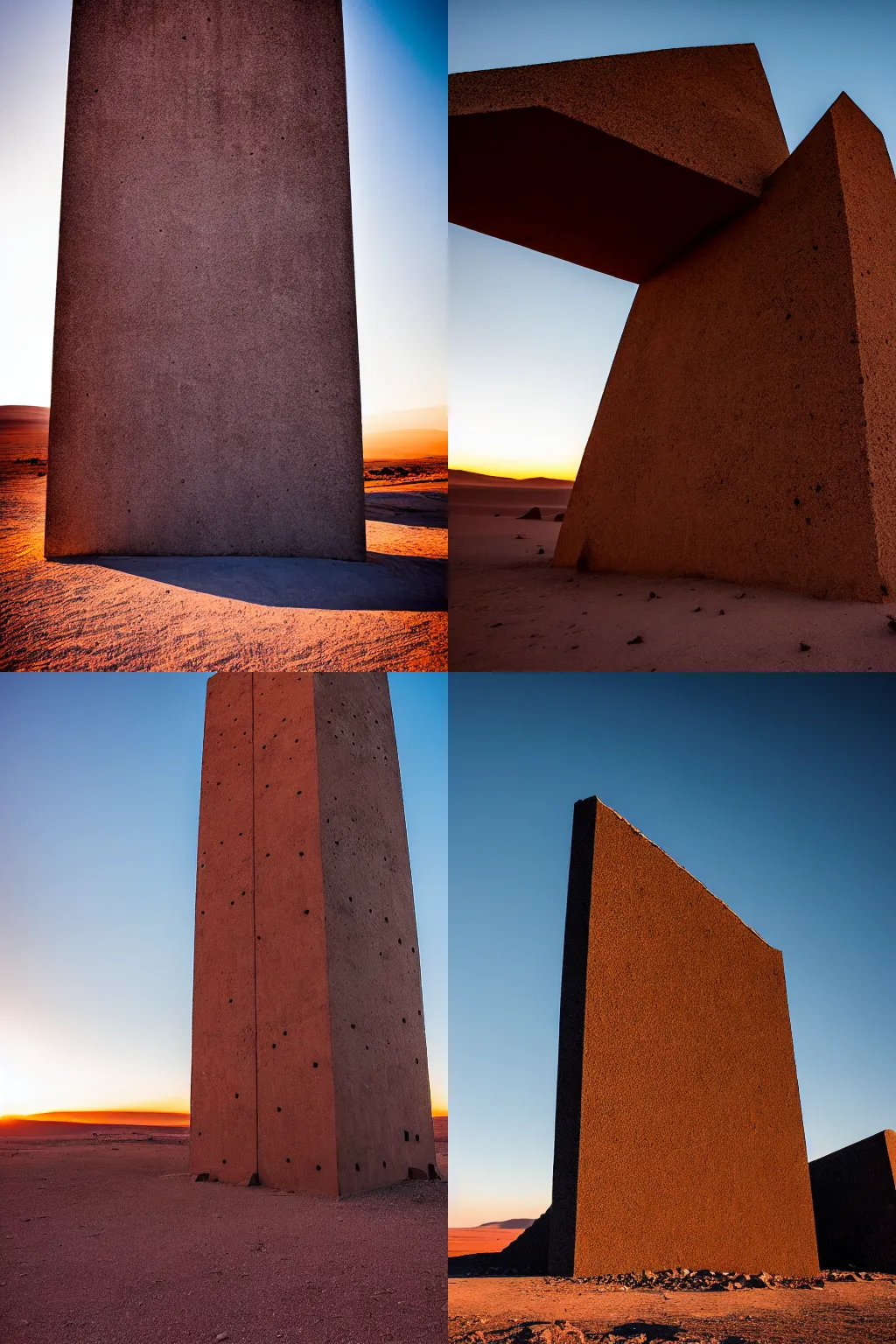 Prompt: brutalist intricate monolith in the atacama desert. sunset. kodak. cinematic. raw. wide angle.