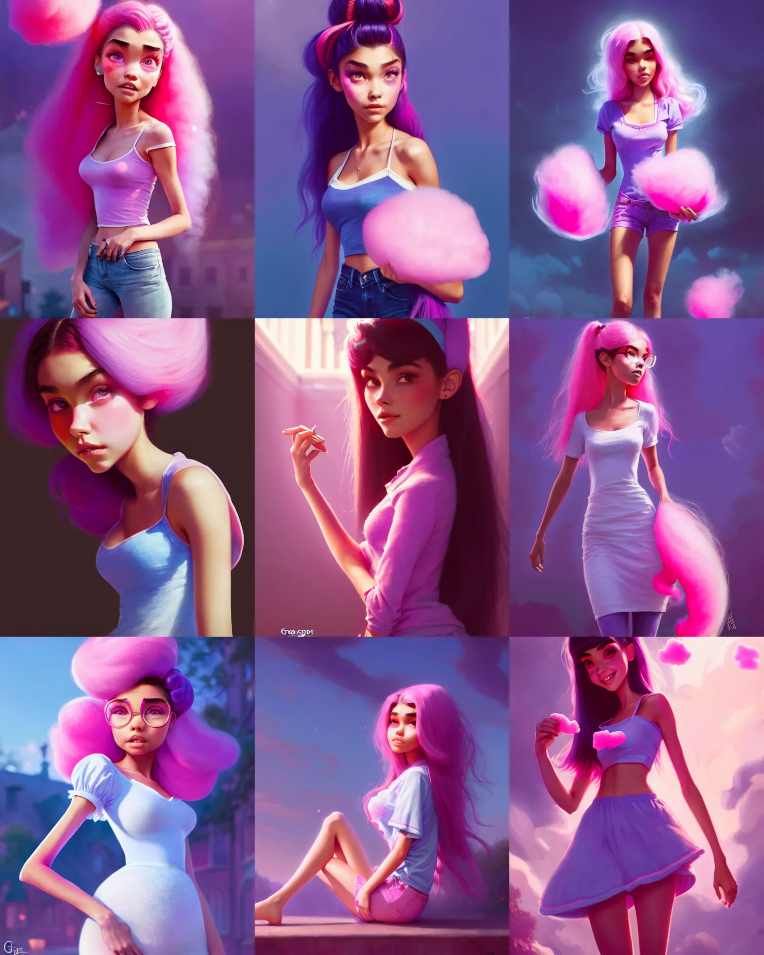 Prompt: a photo of madison beer : : college woman : : as cotton candy woman by pixar : : by greg rutkowski, wlop, rossdraws, artgerm, unreal engine, sweaty 4 k, hdr, : :