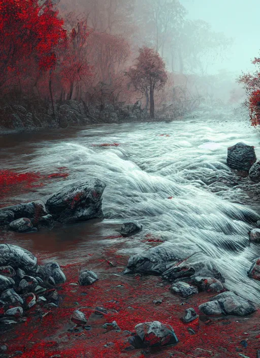 Prompt: dead river, red color, highly detailed, 8 k, artstation, beutifull, masterpiece