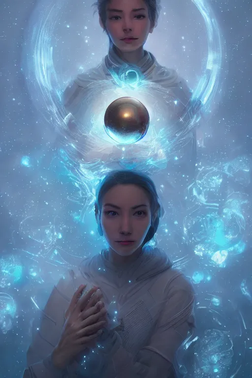 Image similar to space goddess portrait floating while holding a magical orb in her hand. sci fi, intricate artwork by Tooth Wu and wlop and beeple. octane render, trending on artstation, greg rutkowski very coherent symmetrical artwork. cinematic, hyper realism, high detail, octane render, 8k