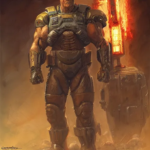 Image similar to Arnold Schwarzenegger as the Doomguy, character art by Donato Giancola, Craig Mullins, digital art, trending on artstation