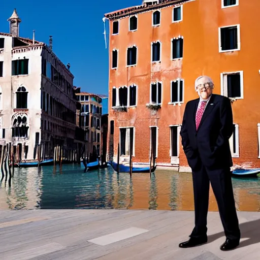 Prompt: A photograph of Warren Buffet in Venice