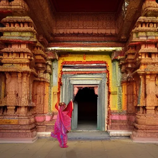 Image similar to a portal, opening in a huge ancient indian temple