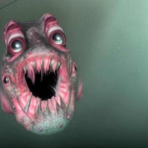 Image similar to undiscovered nightmare fish from the mariana trench, photorealistic, creepy, detailed