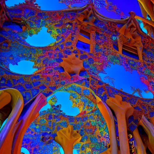 Image similar to architecture by antoni gaudi, john stephens, alex gray, lisa frank