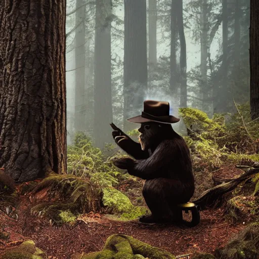 Prompt: UHD canndid photo of Smokey The Bear squatting on a bidet in the woods, by Annie leibowitz, photorealisitc, extremely detailed