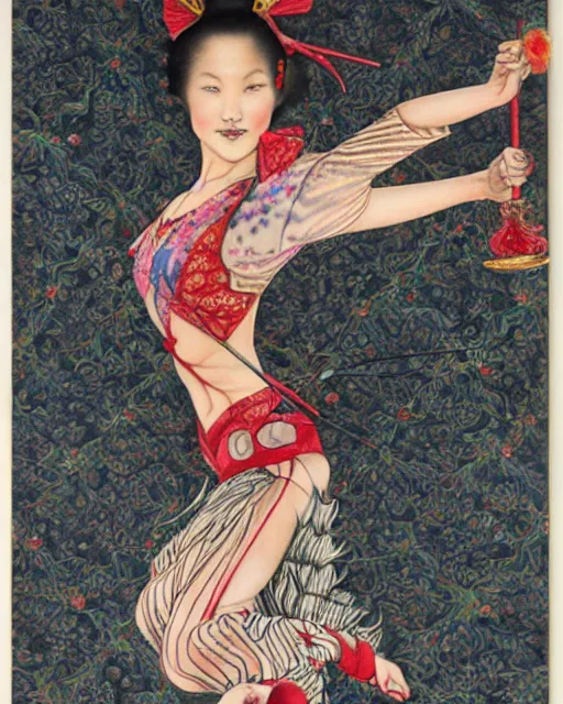 Image similar to Ai Tominaga as a circus acrobat, painting by Chie Yoshii