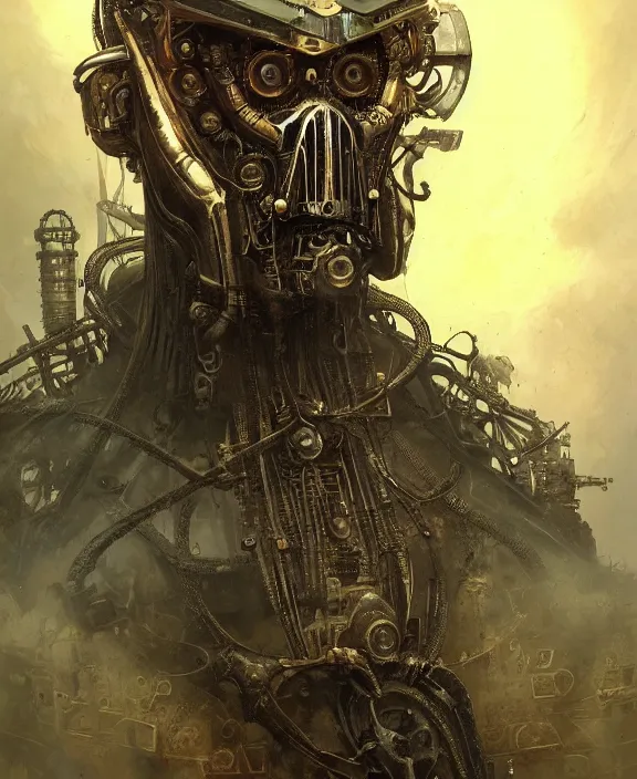 Image similar to portrait of a steampunk doomslayer by hr giger and beksinski and stephan martiniere, trending on artstation, 4 k resolution, detailed, high quality, hq artwork