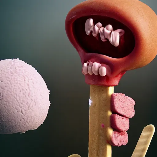 Image similar to ice cream popsicle shaped like screaming chucky doll, octane render, ultrarealistic