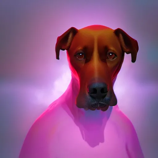 Image similar to portrait of a dog, james jean style, vfx art, unreal engine render, claymation style, colourful, volumetric light, digital painting, digital illustration, dramatic light,