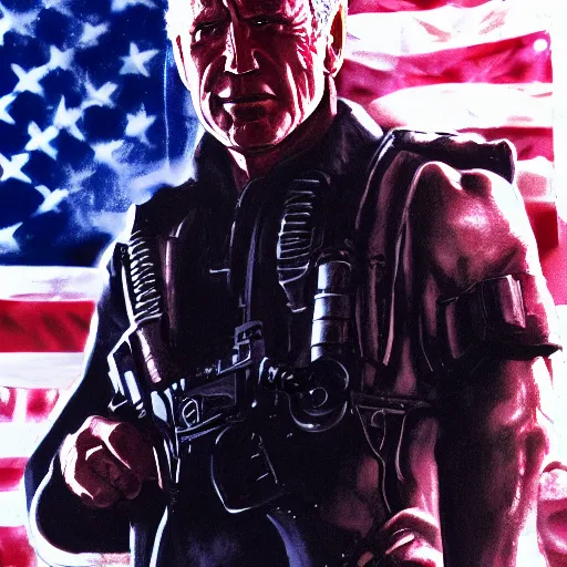 Image similar to joe biden as the terminator, dramatic lighting, cinematic, establishing shot, extremly high detail, photorealistic, cinematic lighting, artstation, style by James Gurney