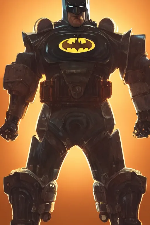 Image similar to batman hardmesh retro futurist steampunk fallout 7 6 power armor, hyper realistic, art cover, official fanart behance hd artstation by jesper ejsing, by rhads, makoto shinkai, radiating a glowing aura global illumination ray tracing hdr