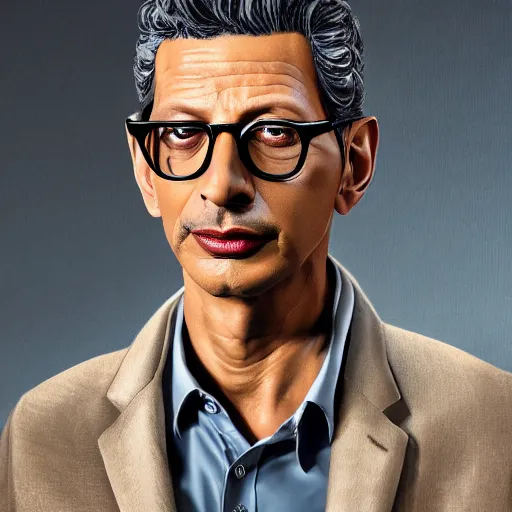 Image similar to hyperrealistic image of jeff goldblum, by thomas eakes & xiang duan & mike judge, perfect symmetry, dim volumetric lighting, photorealistic, 8 k octane beautifully detailed render, post - processing, extremely hyper - detailed, intricate, epic composition, cinematic lighting, masterpiece, trending on artstation, incredibly detailed, stunning,