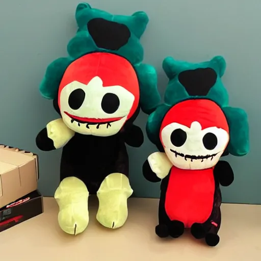 Image similar to cute fumo plush of the arson - loving fiendish trickster who often sets empty houses on fire, monster