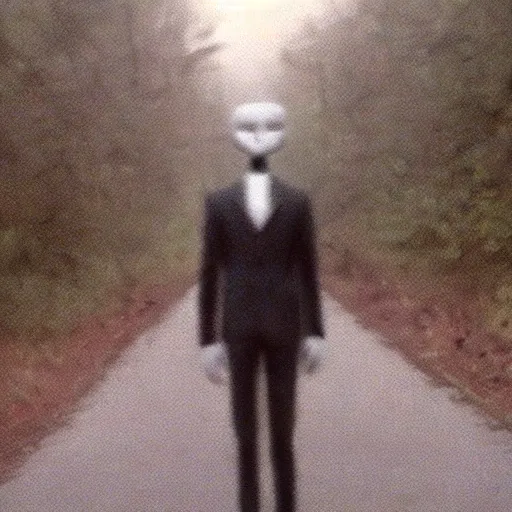 Prompt: a blurry lost camera footage of slenderman