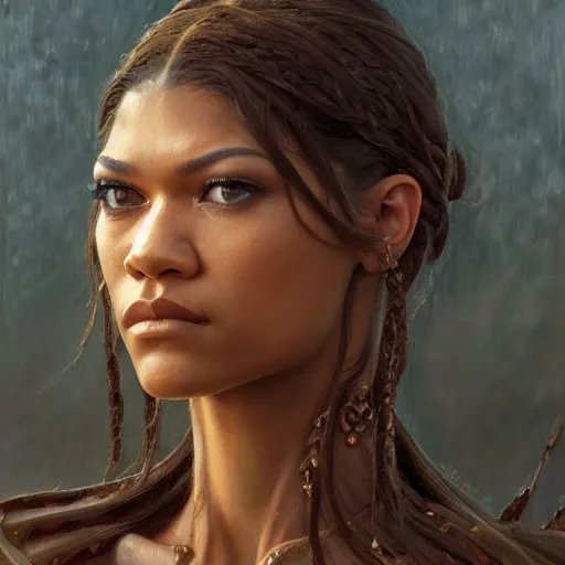 Image similar to zendaya as a realistic fantasy character, closeup portrait art by donato giancola and greg rutkowski, realistic face, digital art, trending on artstation, symmetry!!