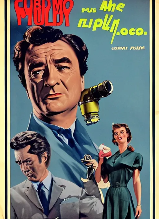 Image similar to columbo in 1 9 5 0 s pulp sci - fi movie poster, retrofuturism, highly detailed, mgm studios, david klein, reynold brown