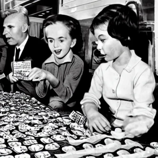 Image similar to a communist revolution in Candy Land, 1960s historical photo