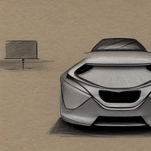 Image similar to apple's car to be released in 2027 as sketched by Leonardo davinci. Concept sketch.