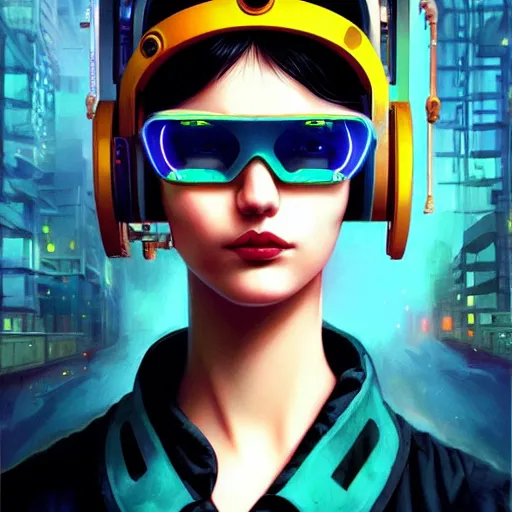 Prompt: lofi Cyberpunk portrait Pixar style by Tristan Eaton Stanley Artgerm and Tom Bagshaw,