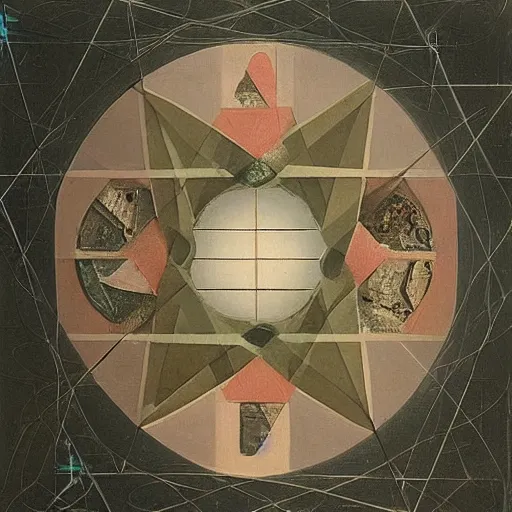 Prompt: a geometrical image of the painting Et in Arcadia Ego