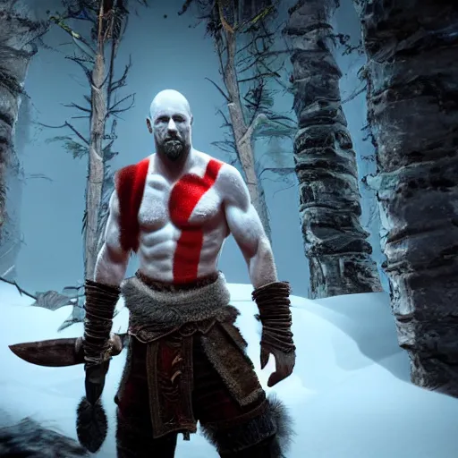 Prompt: bill murray as the protagonist of god of war, screenshot
