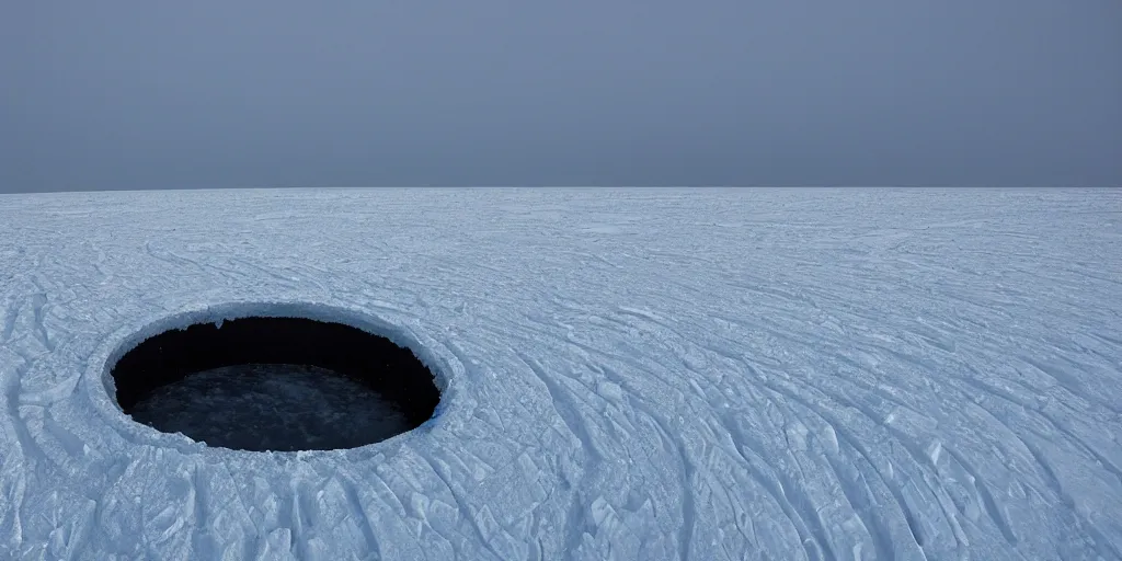 Prompt: the stargate half buried in the arctic ice, realistic landscape