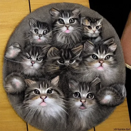 Image similar to a wheel made out of cats, realism, realistic, hyperdetailed, highly detailed, detailed fur, cute, soft