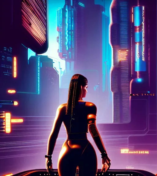 Image similar to cable plugged into cyberdeck, back of head, cyberpunk woman, computer, 1 9 7 9 omni magazine cover, style by vincent di fate, cyberpunk 2 0 7 7, 4 k resolution, unreal engine, daz