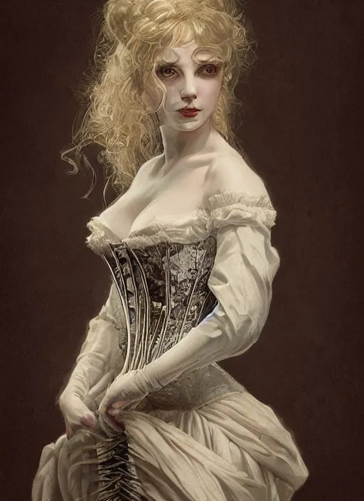 Image similar to portrait of a beautiful Victorian female ghost in a corset, intricate, elegant, highly detailed, centered, digital painting, artstation, concept art, smooth, sharp focus, illustration, artgerm, donato giancola, Joseph Christian Leyendecker, WLOP, Artgerm