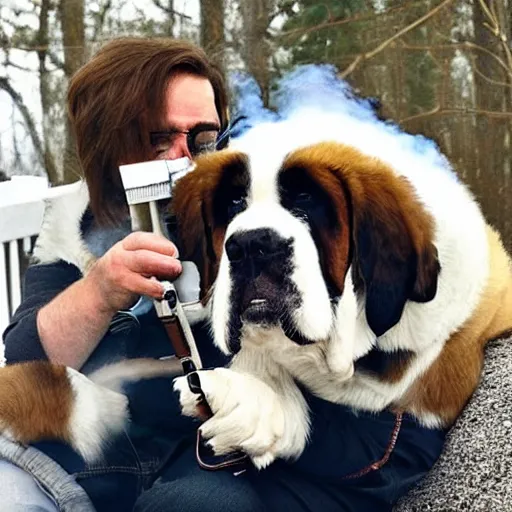 Prompt: Saint Bernard vaping