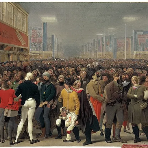 Image similar to the crowds at the black friday sales at walmart, intricate, highly detailed, sharp focus, art by jacque louis david