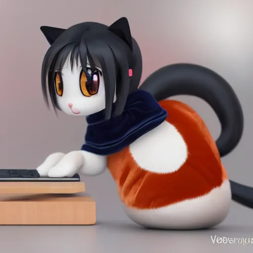 Image similar to cute fumo plush of a cat girl typing on a phone, velvet, anime girl, vray