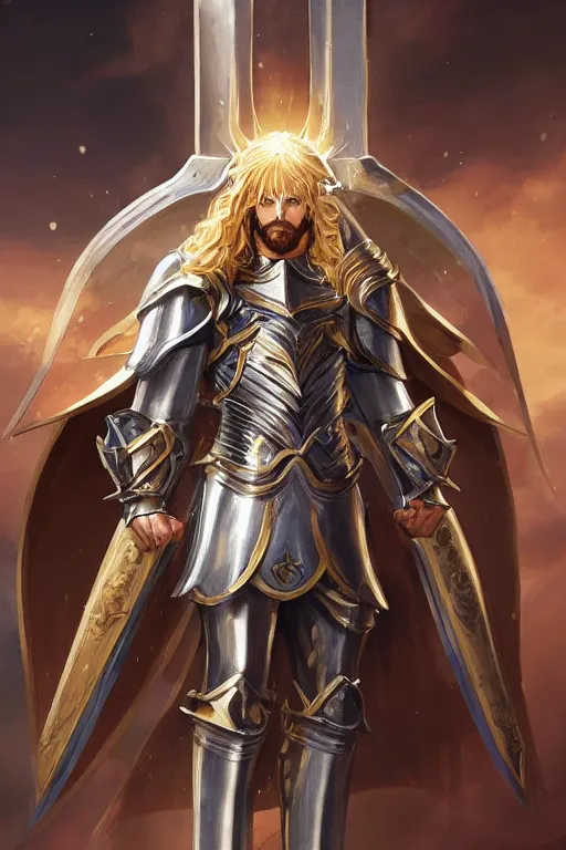 Image similar to A Game card of Jesus as a knight of zodiac using a the saint seiya Sacred Heart armor, by Stanley Artgerm Lau, WLOP, Rossdraws, James Jean, Andrei Riabovitchev, Marc Simonetti, Yoshitaka Amano, ArtStation, CGSociety,