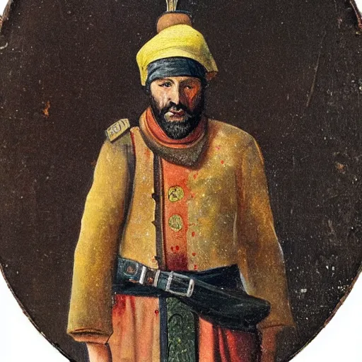 Prompt: ottoman foot - soldier, romanticism, 1 9 th century painting