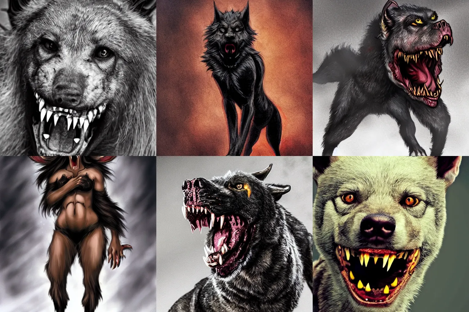 Prompt: female hellhound werewolf, fierce, sharp teeth, trending