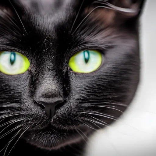 Image similar to close up photograph of a black cat staring towards the camera, wide angle