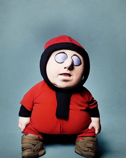 Prompt: Studio Photograph of a real life Eric Cartman from South Park shot in the Style of Annie Leibovitz,