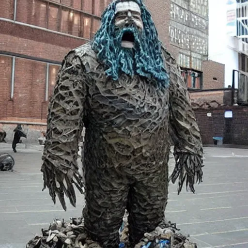 Image similar to A sculpture made of recycled materials but with perfect definition, in the shape of Hagrid de Harry Potter