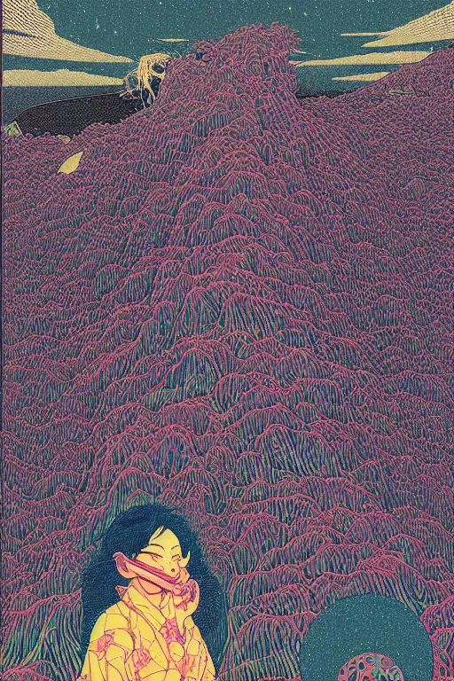 Image similar to a tab of LSD acid melting into a surreal psychedelic hallucination, risograph by kawase hasui, moebius and dan hillier, risograph, colorful flat design, hd, 8k, artstation