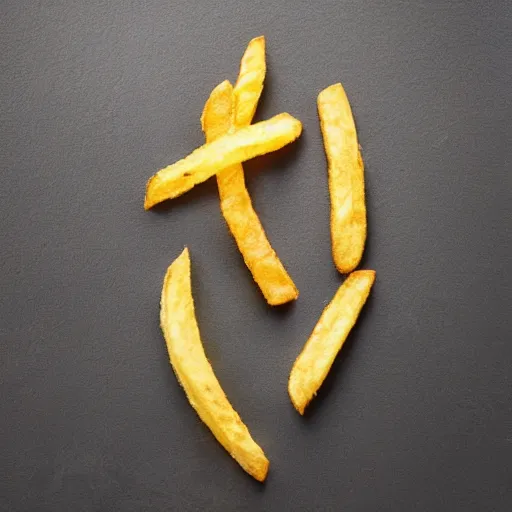 Image similar to photo of [ a single salted french fry chip ] shaped like that looks like stephen fry as a pixar character hybrid intercross mix cinematic lighting