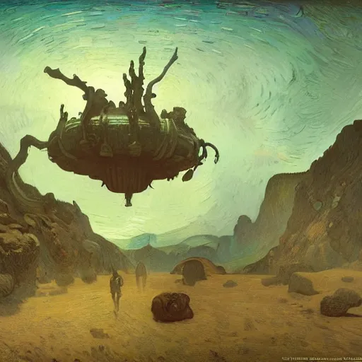 Prompt: aliens illustrated by johannes vermeer, greg rutkowski, gaston bussiere, van gogh, davinci, and zdzisław beksinski, award - winning, cgsociety contest winner