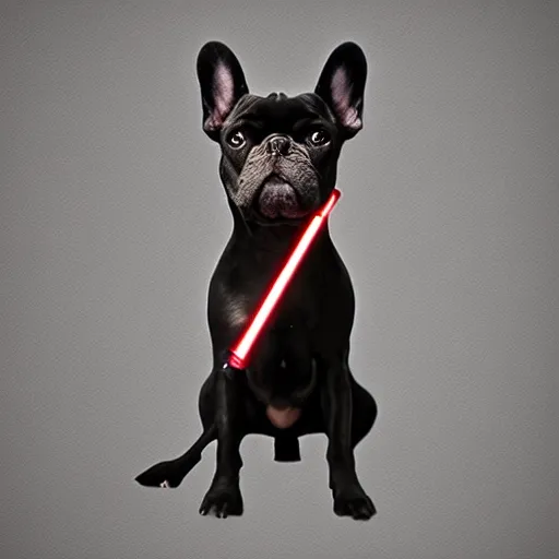 Image similar to black French Bulldog Jedi with lightsaber