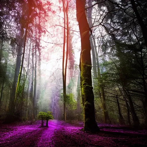 Prompt: purple portal inside the dark forest, glowing, vibe, unsettling atmosphere, stressfull, cinematic, epic, high detail