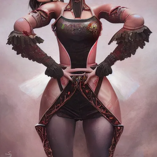 Prompt: ultra realist soft painting of a single attractive cheerleader female sillicon skin tight gothic cloths, curiosities carnival, partial symmetry accurate features, very intricate details, futuristic sport arena, focus, curvy, artstyle Tom Bagshaw, award winning