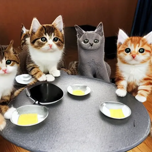 Image similar to a bunch of cute cats around a table